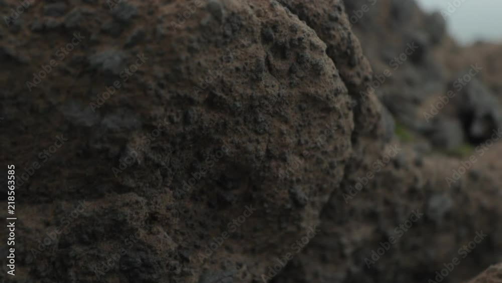 Tilt down from view of ocean to black/brown rocks in Iceland. Slow motion. Not color graded. Tilt down from view of ocean to black/brown rocks in Iceland. Slow motion. Not color graded.