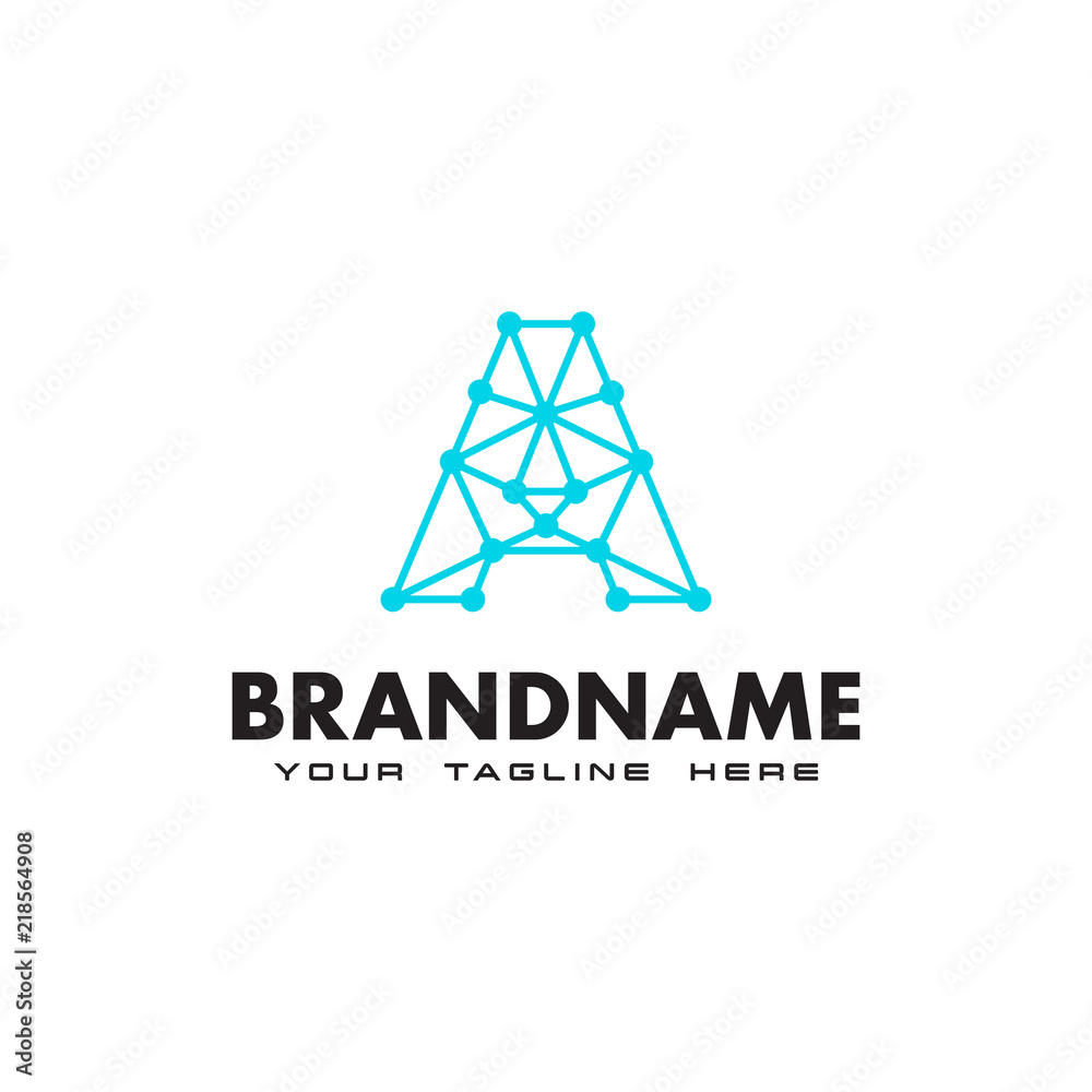 Fototapeta premium Letter A dot network connection logo Design Template