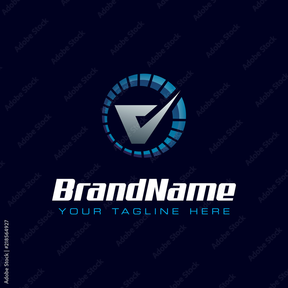 Letter V spedometer logo. Tachometer speed logo Letter V spedometer logo. Tachometer speed logo