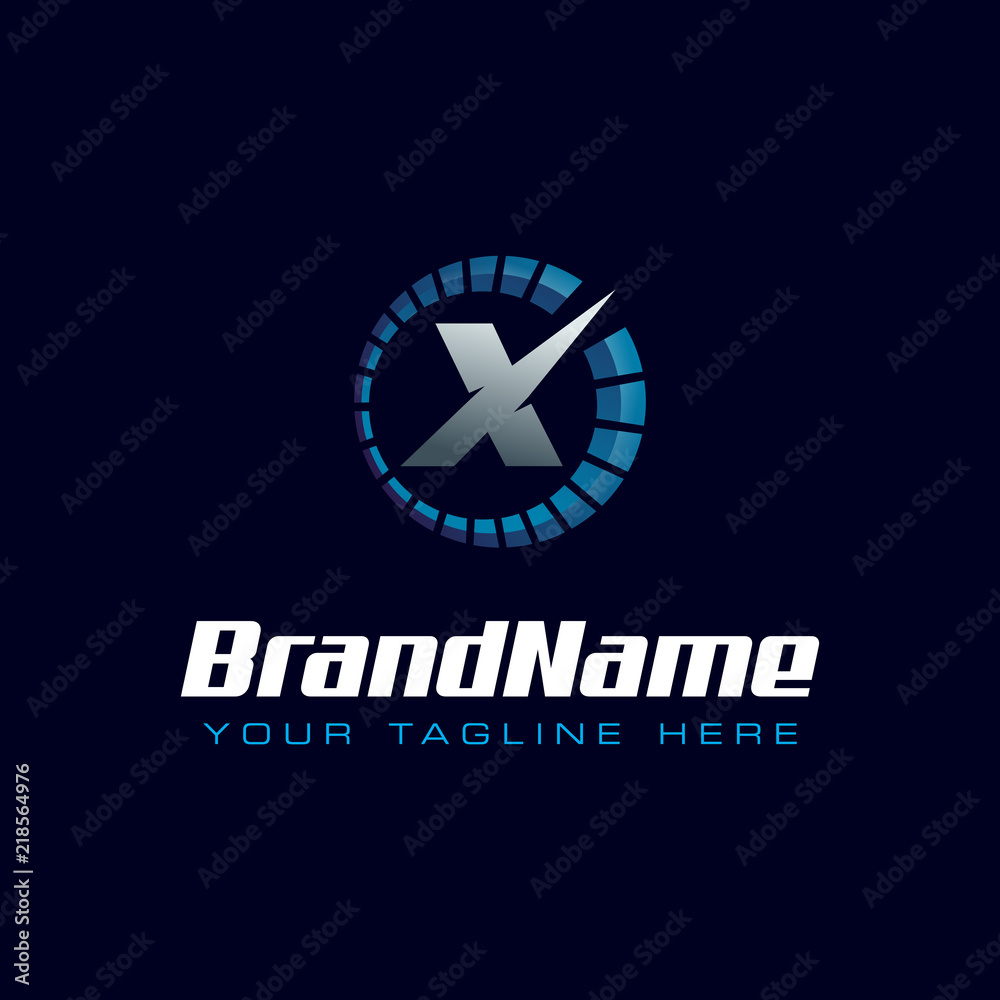 Letter X spedometer logo. Tachometer speed logo Letter X spedometer logo. Tachometer speed logo