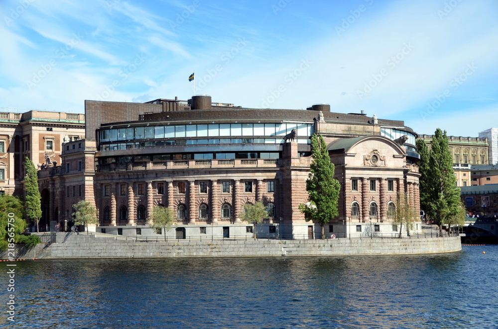  Exterior view of Swedish Parliament (Riksdag) in Stockholm