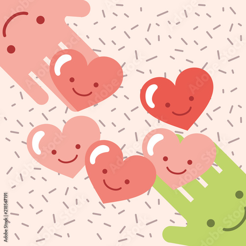 kawaii hands hearts love cartoon donate charity vector illustration