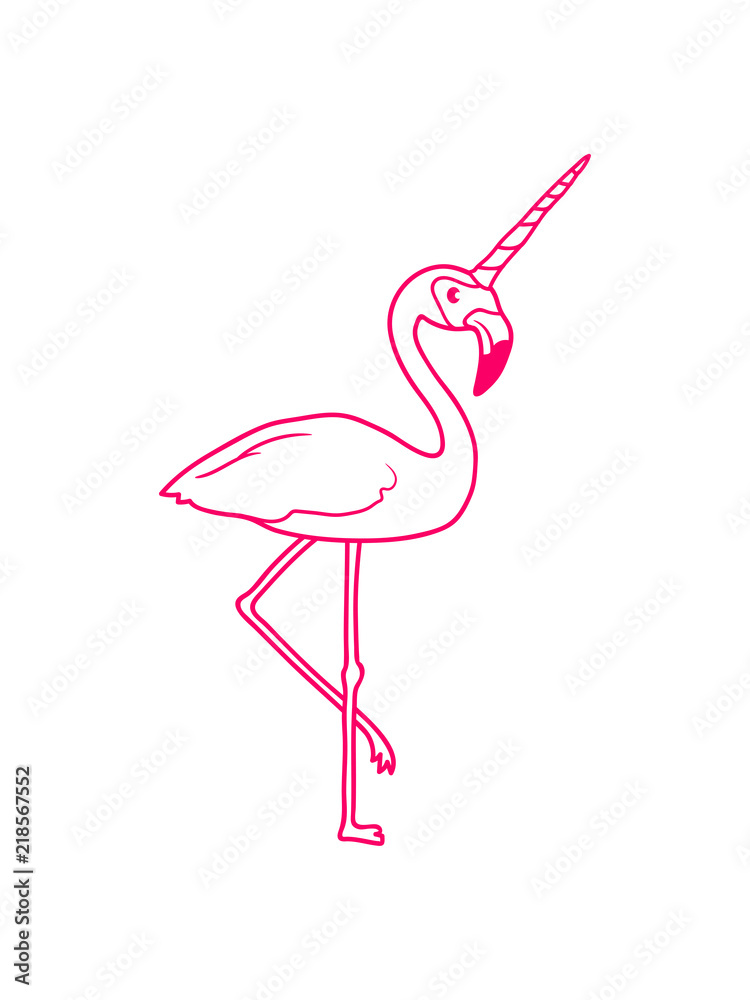 Obraz premium einhorn mystisch regenbogen pferd fabelwesen flamingo clipart comic cartoon vogel pink süß niedlich