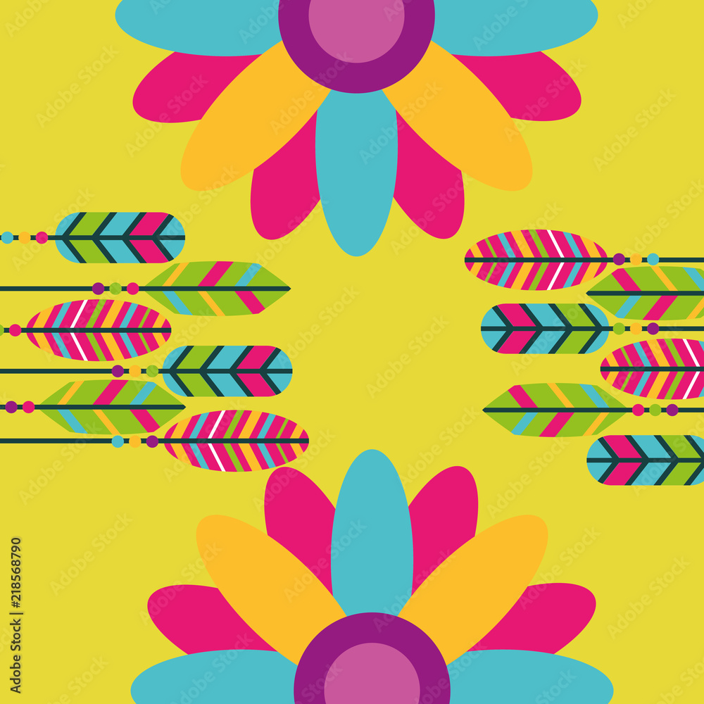 colored feathers flowers hippie retro free spirit vector illustration