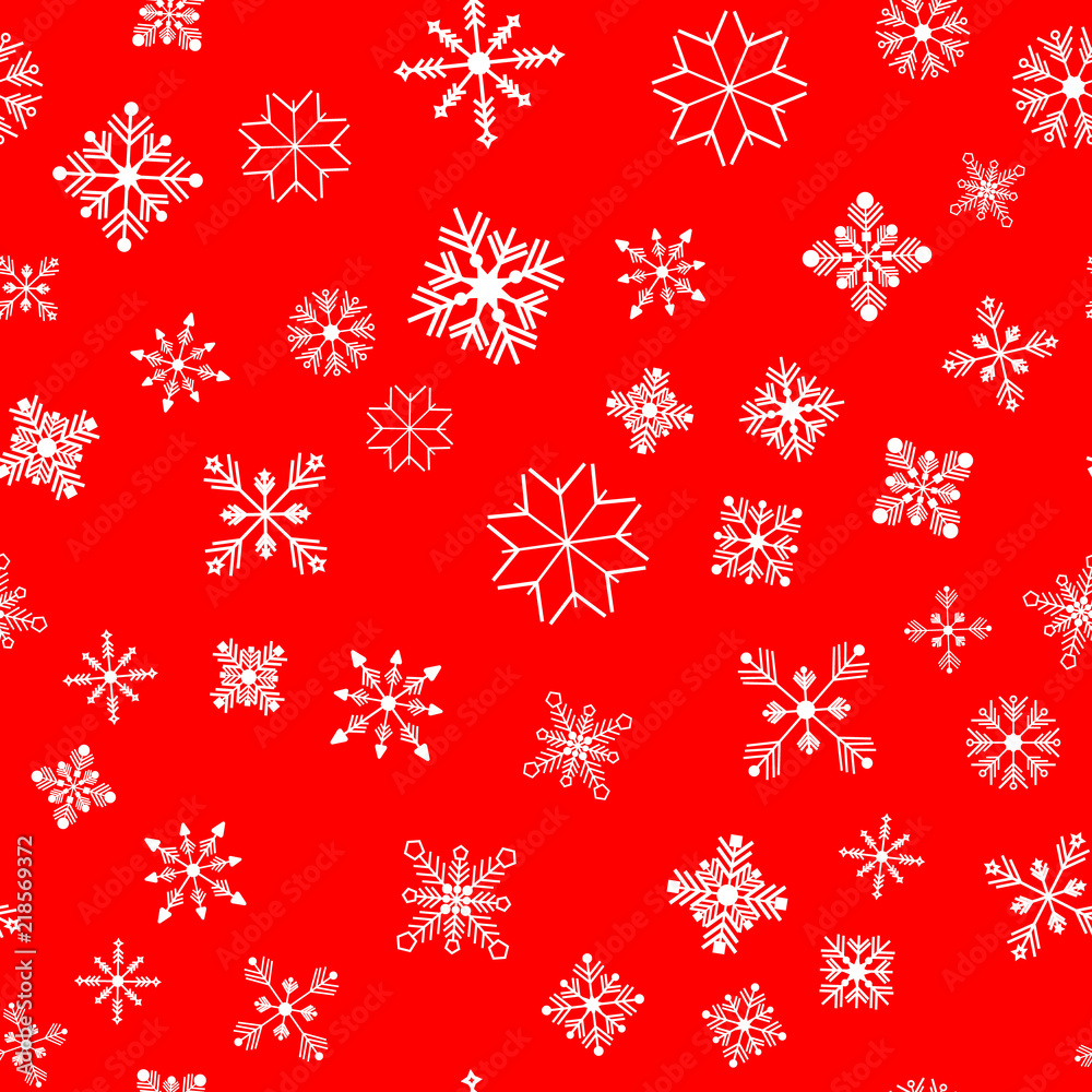 Seamless pattern. White snowflakes on a red backgrounds. For packaging paper Seamless pattern. White snowflakes on a red backgrounds. For packaging paper