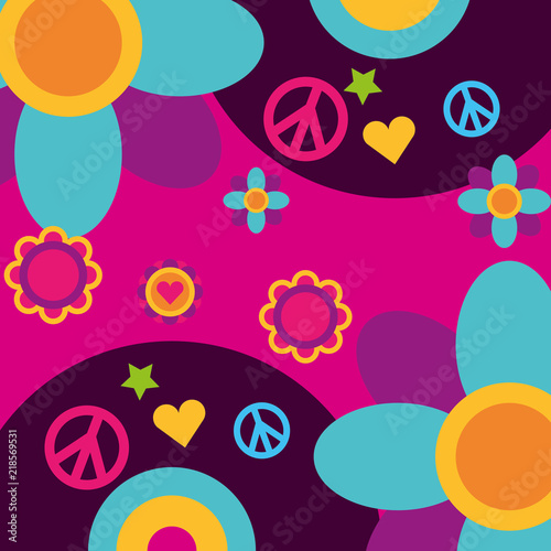free spirit music vinyl disc flowers heart peace and love vector illustration