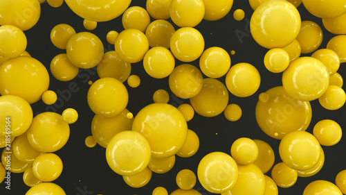 Yellow spheres of random size on black background