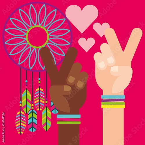 hands peace and love dream catcher vector illustration