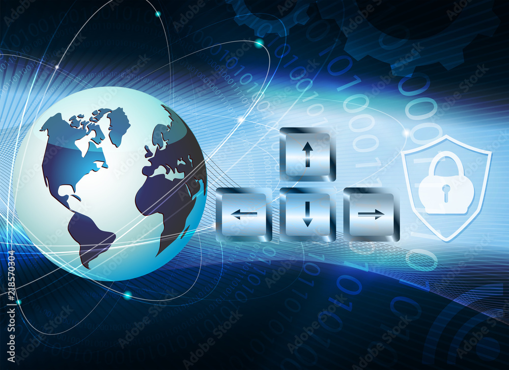 Dark blue background with the outline of the globe with a set of figures in the form of a circle. Dark blue background with the outline of the globe with a set of figures in the form of a circle.