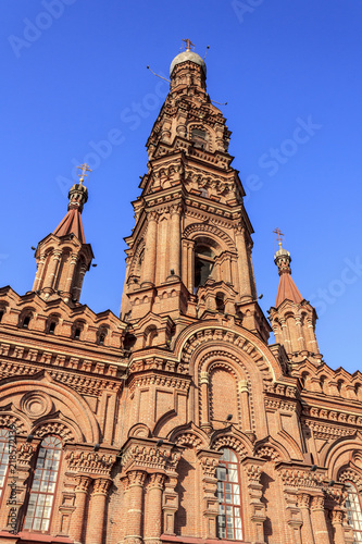 The exterior of the belltower of Epiphany Church, the landmark on Bauman Street in Kazan, Tatarstan Republic, Russia.	