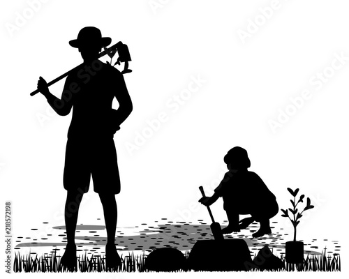 silhouette agriculturist growth plant vector design