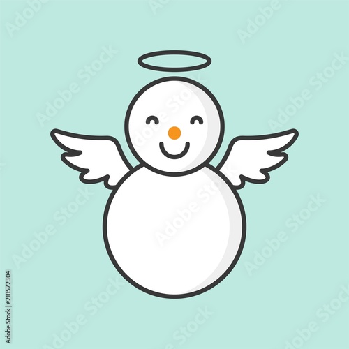snowman with angel ring and wings, filled outline icon for Christmas theme © lukpedclub