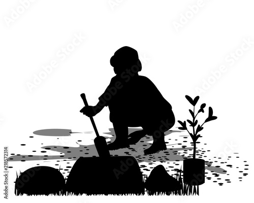 silhouette agriculturist growth plant vector design