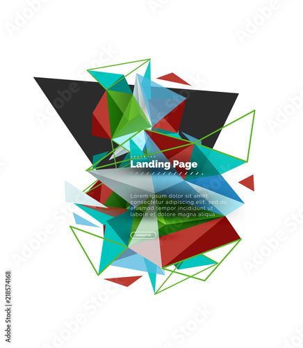 Triangular design abstract background, landing page. Low poly style colorful triangles on white © antishock