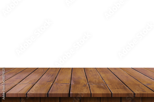 Empty wooden table top on isolated white  Template mock up for display of product.