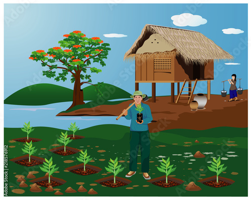 lifestyle of agriculturist at countryside vector design