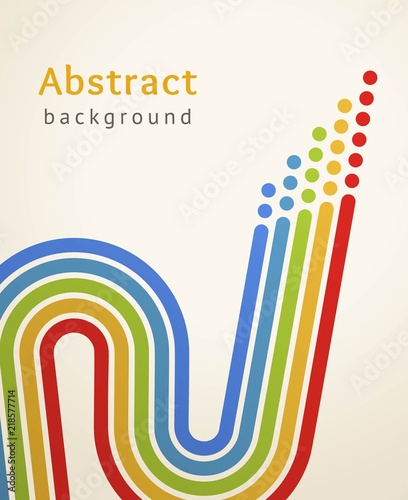 Colored stripes with circles. Retro vector background. Business design template. Abstract sinuous lines directed upwards. Concept of leadership, competition, success and etc