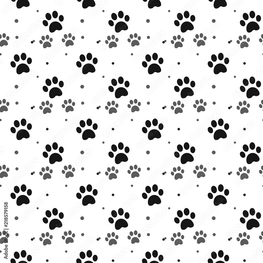 Naklejka Dog paw print seamless pattern on white background