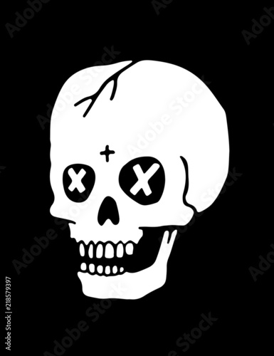 Human skull illustration hand dawn with cross on forehead (ID: 218579397)