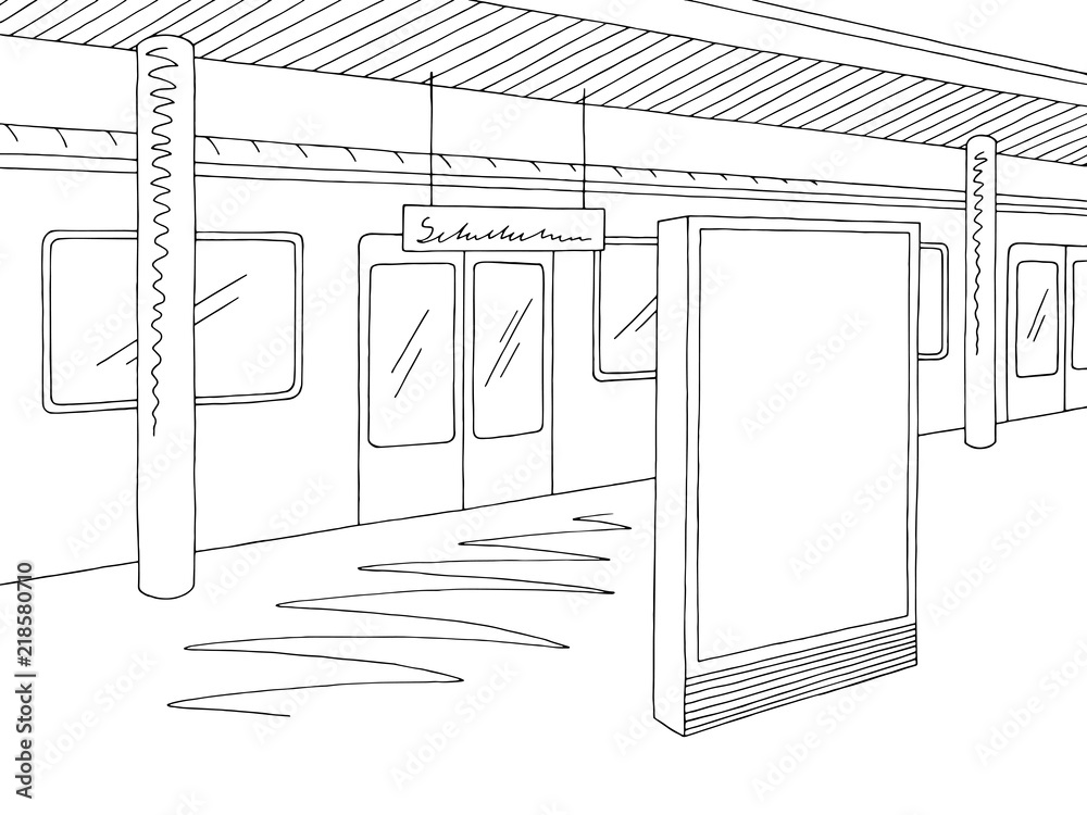 Railway station platform graphic train vertical sketch illustration vector  Stock Vector  Adobe Stock