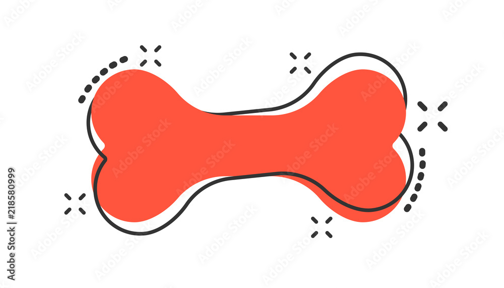 Fototapeta premium Vector cartoon dog bone toy icon in comic style. Bone sign illustration pictogram. Skeleton os business splash effect concept.