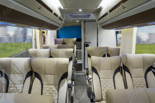 Luxury bus interior with comfortable seats