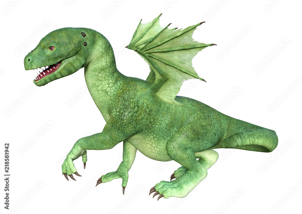 Obraz premium 3D Rendering Fantasy Hatchling Dragon na białym tle