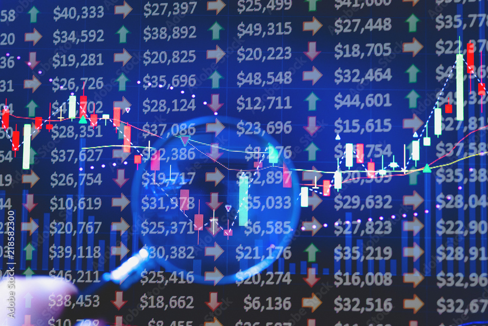 Charts of financial instruments with various type of indicators ...
