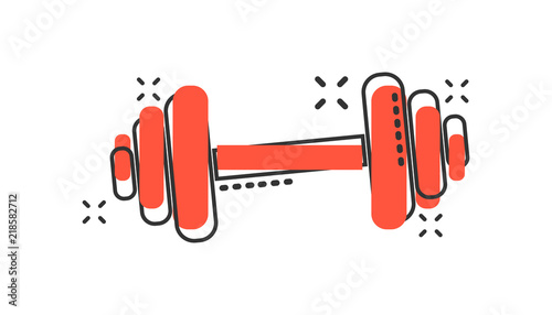 Vector cartoon dumbbell fitness gym icon in comic style. Barbell concept illustration pictogram. Bodybuilding sport business splash effect concept.