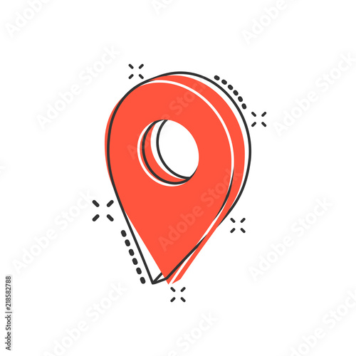 Vector cartoon map pointer icon in comic style. Gps navigation mark illustration pictogram. Pointer destination business splash effect concept.