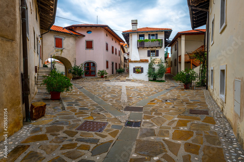 Canvastavla Main Square in Historic medieval town of Smartno in Goriska Brda, Slovenia with