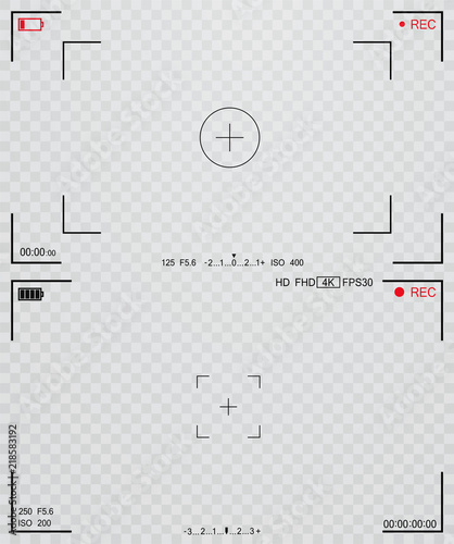 Camera view finder. Focusing screen camera. Video screen on transparent background.
