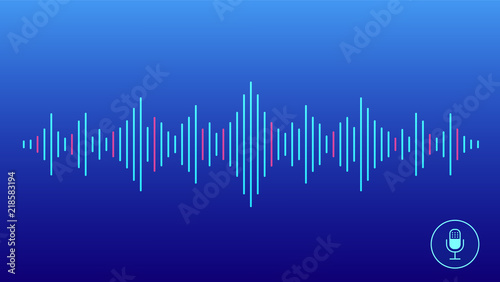 Concept of voice recognition. Sound wave with imitation of voice, sound and microphone icon.