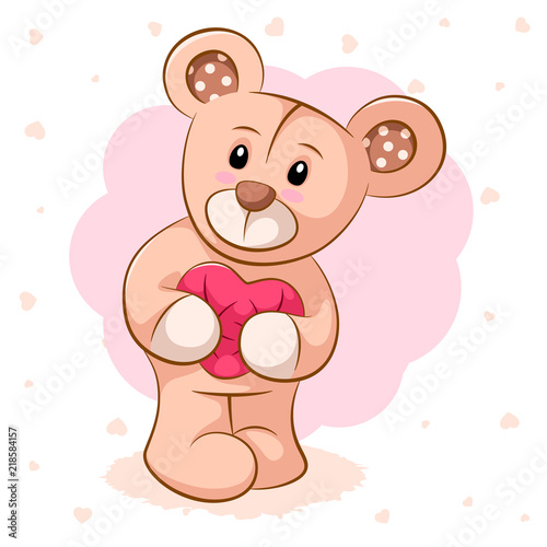 Teddy bear with pink heart. For printing on T-shirts. Vector eps 10
