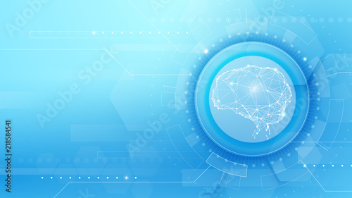 Brain with technology digital hi tech concept background