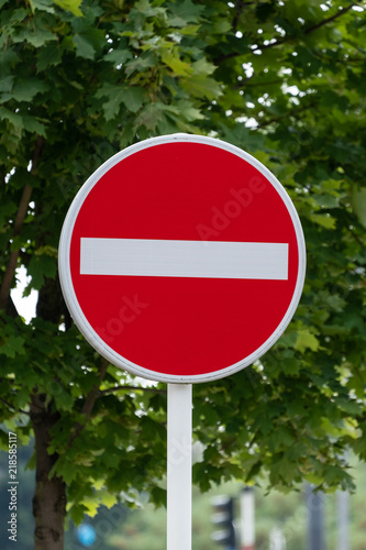 No Entry Road Sign Green Background