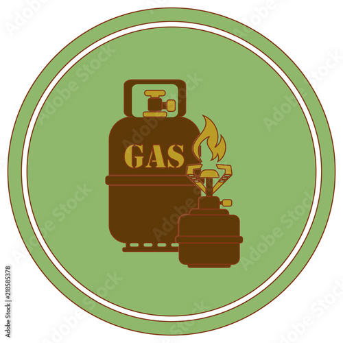 Camping stove with gas bottle icon vector