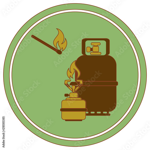 Camping stove with gas bottle icon vector