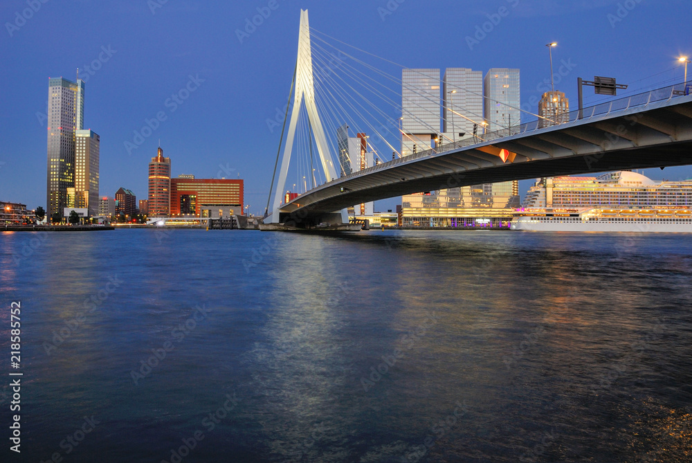 Nachtaufnahme der Erasmusbrücke Rotterdam