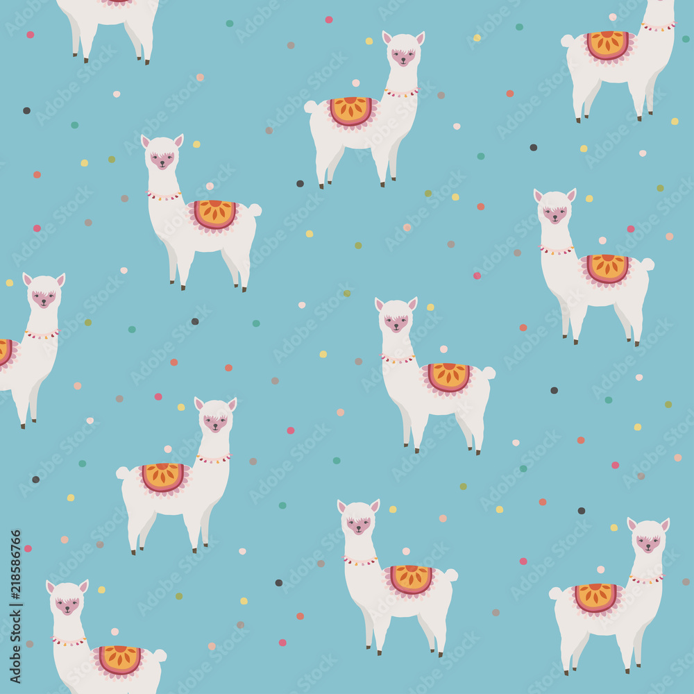 llama-or-alpaca-with-dots-seamless-pattern-background-vector-illustration-llama-animal-poster-design-llama-art-print-wallpaper-fabric-textile-wrapping-paper-design-stock-vector-adobe-stock