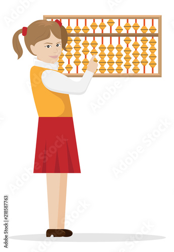 Vector illustration of the girl the engaged mental arithmetics.