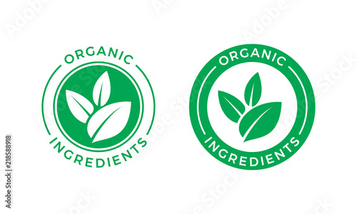 Organic ingredients green leaf vector label icon photo
