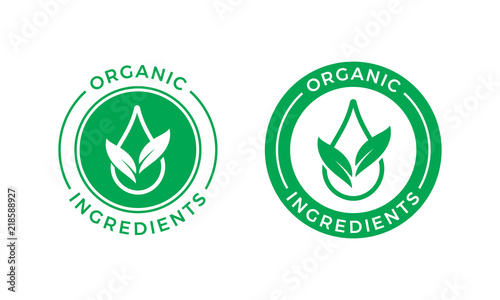 Organic ingredients green leaf water drop label