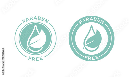 Paraben free leaf and water drop vector label