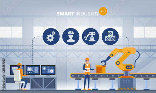 Industry 4.0 Smart factory concept. Technology vector illustration