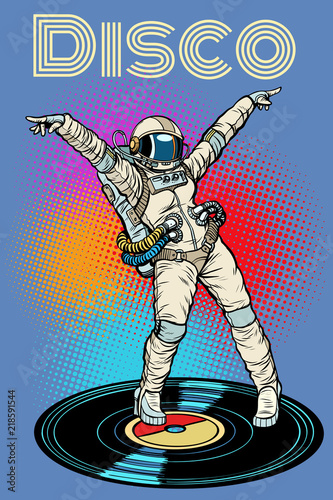 Disco. Woman astronaut dancing