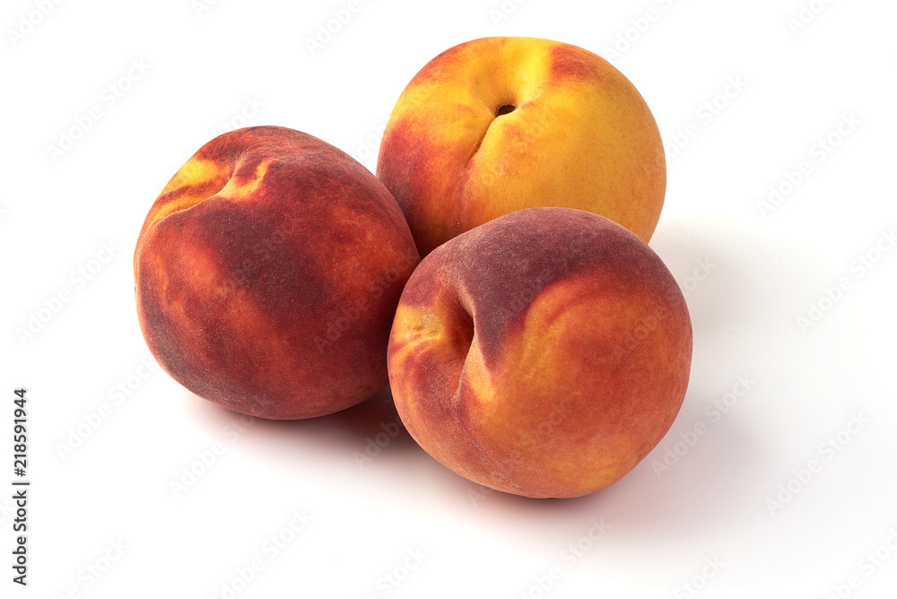 Fresh ripe peaches, isolated on white background. Fresh ripe peaches, isolated on white background.