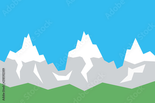 Snow and glacier is melting on the mountain. Level of snow line is going up. Seasonal thawing after the winter. Vector illustration
