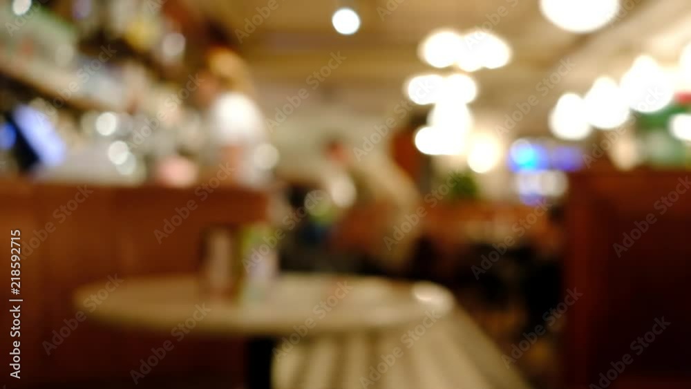 People sitting and relaxing at the bar. Blurred ot of focus video