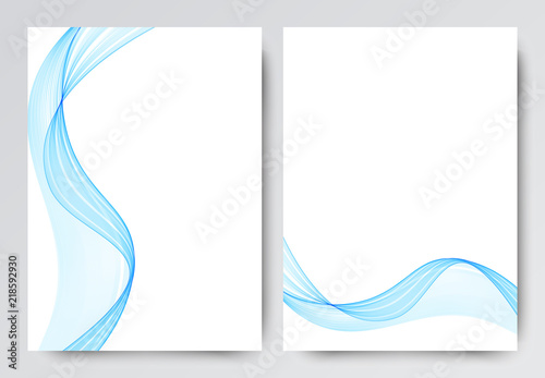 Front and back dynamic wavy flyer template design. Abstract template with blue lines in light style.